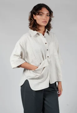 SOH Shirts & Blouses^3/4 Sleeved Shirt with Statement Pocket in Ivory Stripe