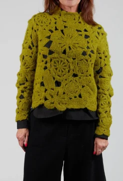 Fringe Knitwear|Jumpers^Amber Hand Crochet Sweater in Olive