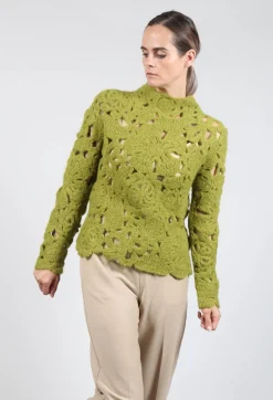 Fringe Knitwear|Jumpers^Amber Hand Crochet Sweater in Olive
