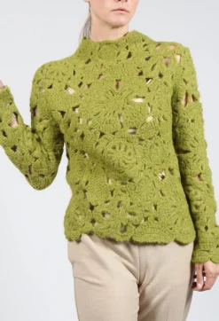 Fringe Knitwear|Jumpers^Amber Hand Crochet Sweater in Olive