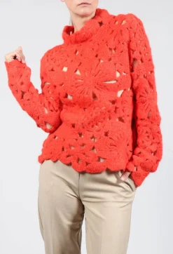 Fringe Knitwear|Jumpers^Amber Hand Crochet Sweater in Red