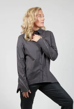 Anett Rostel Shirts & Blouses^Asymmetric Blouse with Button Front in Grey