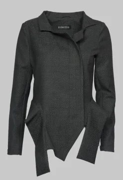 Xenia Design Jackets^Asymmetric Hem Jacket with Grey Black Print