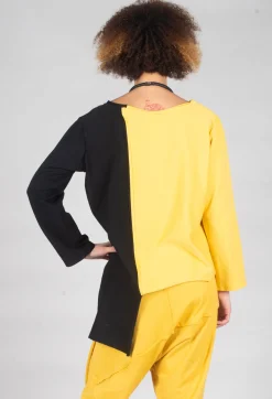 Bread and Butter Tops^Asymmetric Jersey Top in Yellow and Black