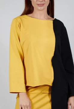 Bread and Butter Tops^Asymmetric Jersey Top in Yellow and Black