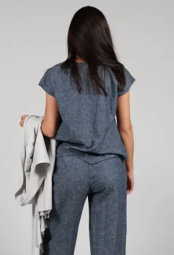 Thing Shirts & Blouses^Asymmetric Wrap Shirt in Blue Denim