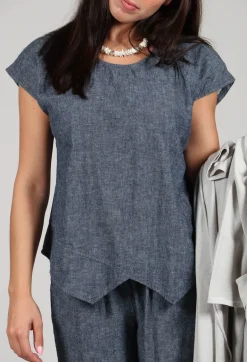 Thing Shirts & Blouses^Asymmetric Wrap Shirt in Blue Denim