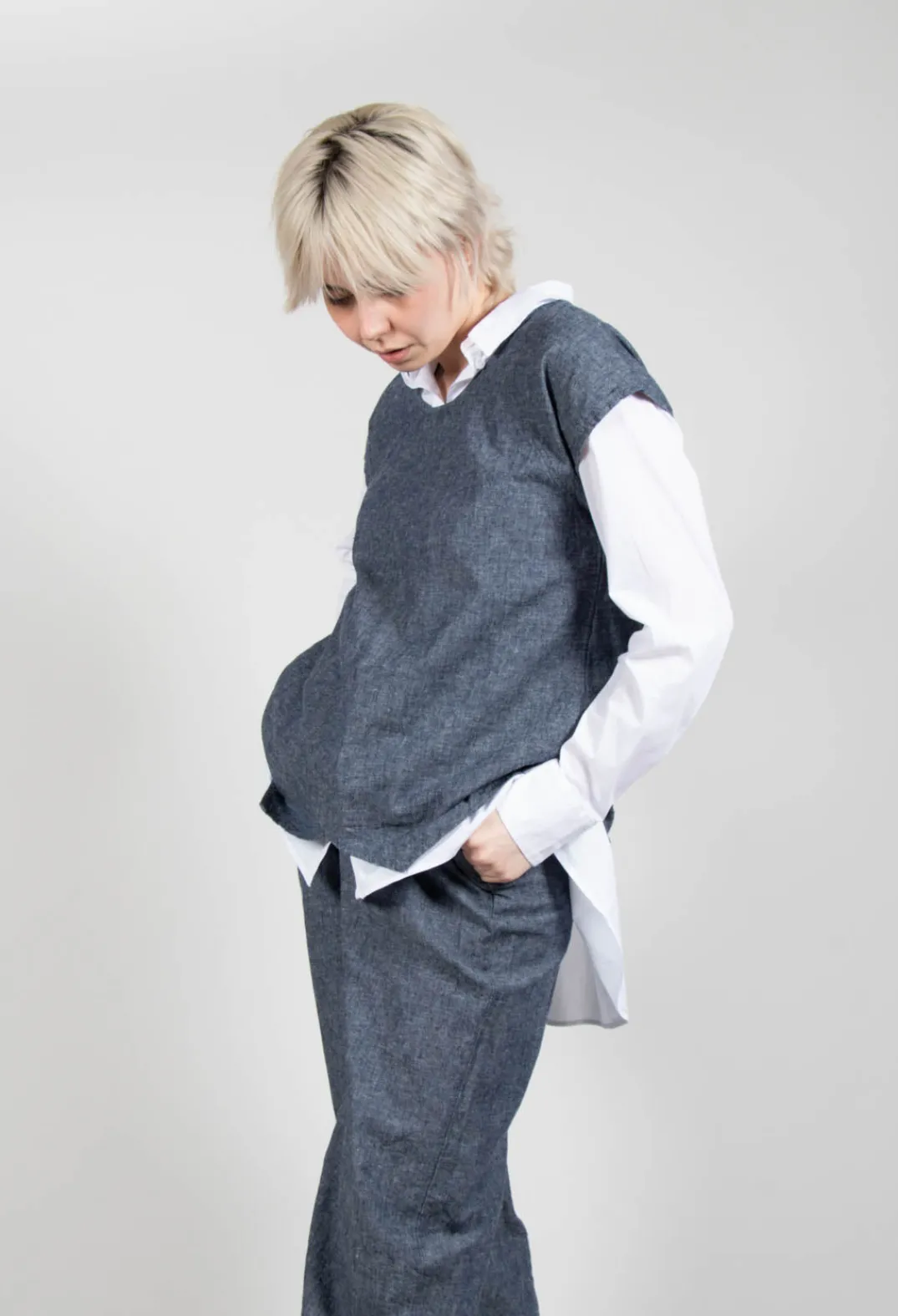 Thing Shirts & Blouses^Asymmetric Wrap Shirt in Blue Denim
