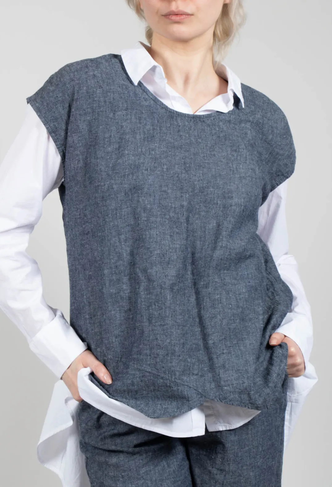 Thing Shirts & Blouses^Asymmetric Wrap Shirt in Blue Denim