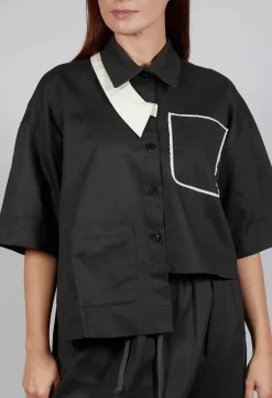 SOH Shirts & Blouses^Asymmetrical Cropped Shirt in Charcoal