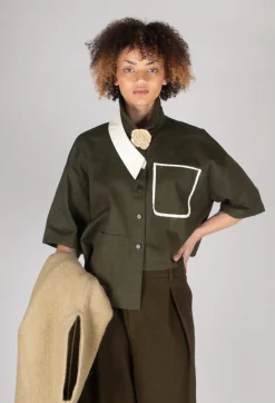 SOH Shirts & Blouses^Asymmetrical Cropped Shirt in Olive