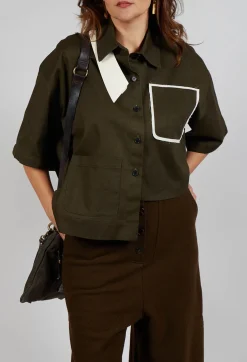 SOH Shirts & Blouses^Asymmetrical Cropped Shirt in Olive