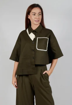 SOH Shirts & Blouses^Asymmetrical Cropped Shirt in Olive