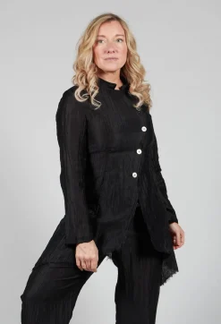 Sanctamuerte Jackets^Asymmetrical Jacket in Lino Crush Nero