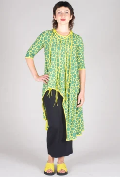 Bread and Butter Tops^Asymmetrical Jersey Tunic Top in Lime with Green Pois