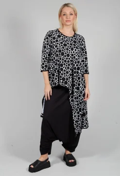 Bread and Butter Tops^Asymmetrical Jersey Tunic Top  in White with Black Pois
