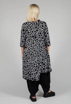 Bread and Butter Tops^Asymmetrical Jersey Tunic Top  in White with Black Pois