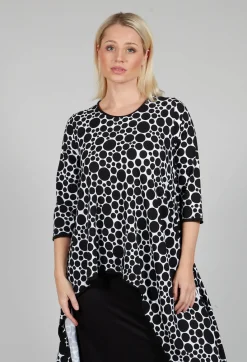 Bread and Butter Tops^Asymmetrical Jersey Tunic Top  in White with Black Pois