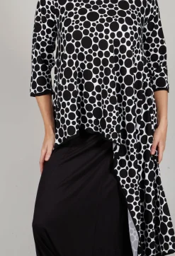 Bread and Butter Tops^Asymmetrical Jersey Tunic Top  in White with Black Pois