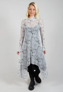 La Haine Dresses^Asymmetrical Sheer Dress in White Print