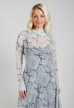 La Haine Dresses^Asymmetrical Sheer Dress in White Print