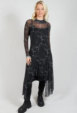 La Haine Dresses^Asymmetrical Sheer Dress in Black Print