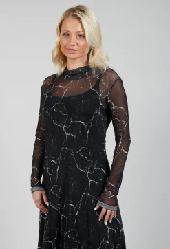 La Haine Dresses^Asymmetrical Sheer Dress in Black Print
