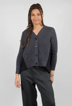 Mei Meij Cardigans^Back Pleated Cardigan in Antracite and Nero