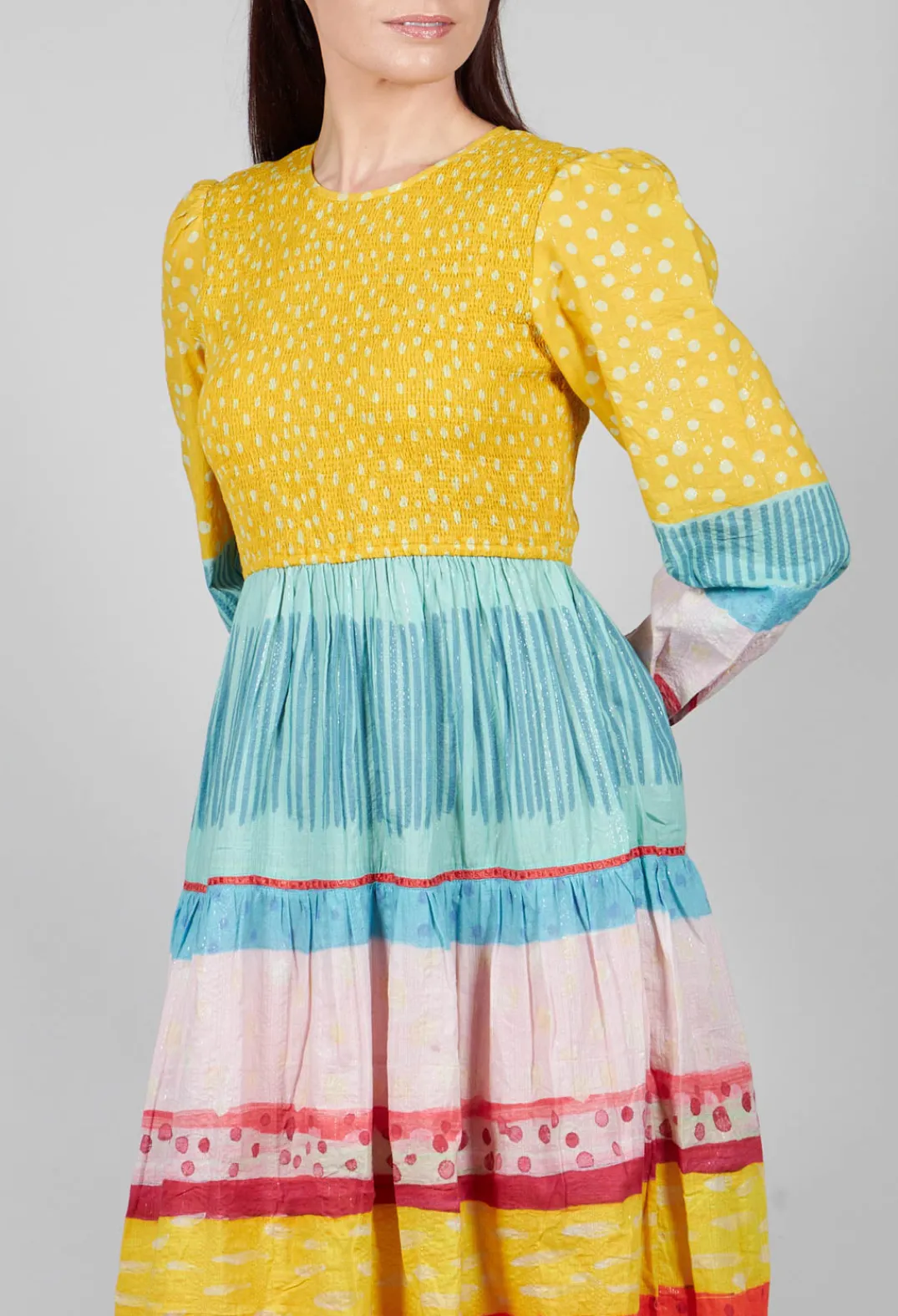Conditions Apply Dresses^Balloon Sleeved Dress in Yellow Multicolour