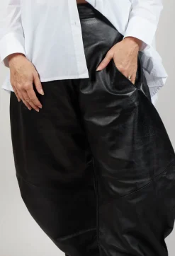 Bread and Butter Trousers^Barrel Leg Leather Trousers in Black
