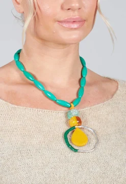 Beatrice Markatos Necklaces^Beaded Necklace in Aqua and Mustard