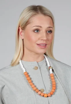 Alice Visin Necklaces^Beaded Necklace with Paper Mache Ball in Orange/White