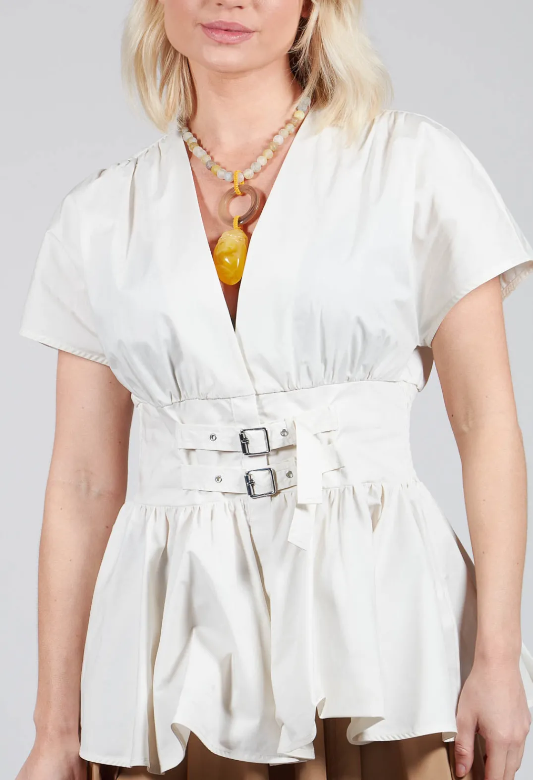 Mei Meij Shirts & Blouses^Belt Front Blouse in Cream