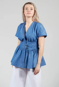 Mei Meij Shirts & Blouses^Belt Front Blouse in Light Denim