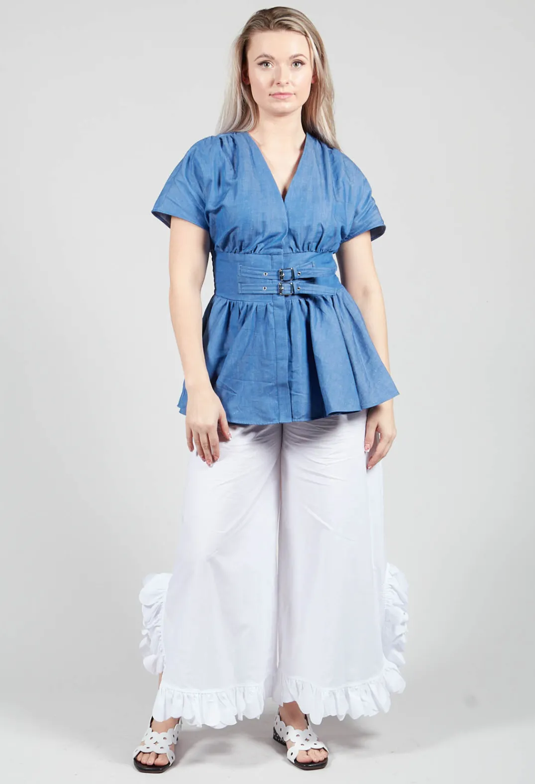 Mei Meij Shirts & Blouses^Belt Front Blouse in Light Denim