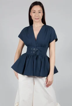 Mei Meij Shirts & Blouses^Belt Front Blouse in Navy