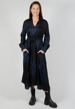 Mei Meij Dresses^Belted Shirt Dress in Nero and Cobalto