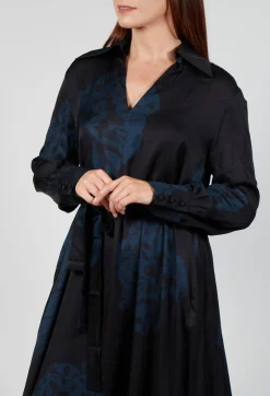 Mei Meij Dresses^Belted Shirt Dress in Nero and Cobalto