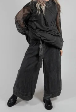 Sanctamuerte Trousers^Belted Trousers in Velluto Cannete and Raso di Viscosa Grey Storm