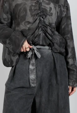 Sanctamuerte Trousers^Belted Trousers in Velluto Cannete and Raso di Viscosa Grey Storm