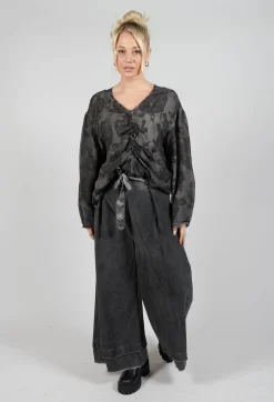 Sanctamuerte Trousers^Belted Trousers in Velluto Cannete and Raso di Viscosa Grey Storm