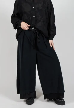 Sanctamuerte Trousers^Belted Trousers in Velluto Cannete and Raso di Viscosa Nero
