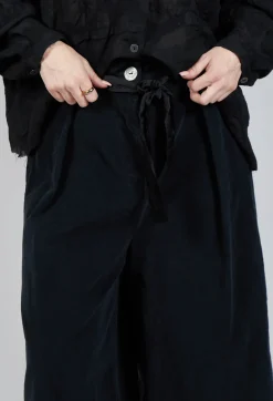 Sanctamuerte Trousers^Belted Trousers in Velluto Cannete and Raso di Viscosa Nero