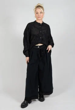 Sanctamuerte Trousers^Belted Trousers in Velluto Cannete and Raso di Viscosa Nero