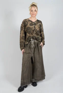 Sanctamuerte Trousers^Belted Trousers in Velluto Cannete and Raso di Viscosa Green Tuscany