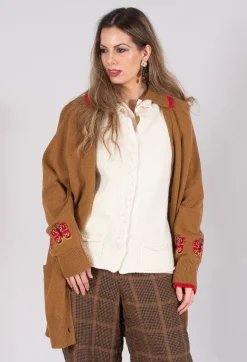 Beatrice B Cardigans^Blended Cashmere Cardigan with Embroidery Detail in Brown
