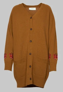 Beatrice B Cardigans^Blended Cashmere Cardigan with Embroidery Detail in Brown