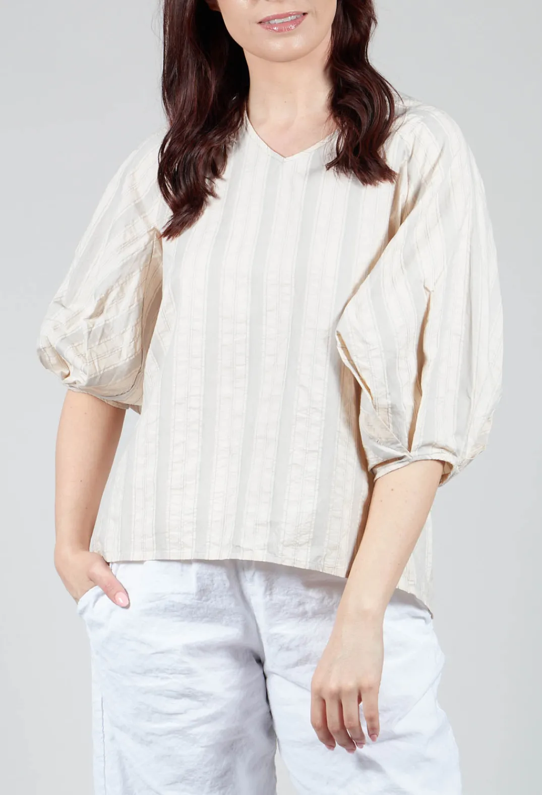 Aequamente Shirts & Blouses^Bohemian Blouse in Grey Stripe