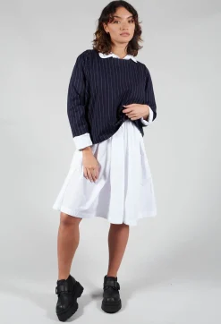 Les Filles d'Ailleurs Tops^Box Shaped Top in Navy Pinstripe