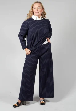 Les Filles d'Ailleurs Tops^Box Shaped Top in Navy Pinstripe